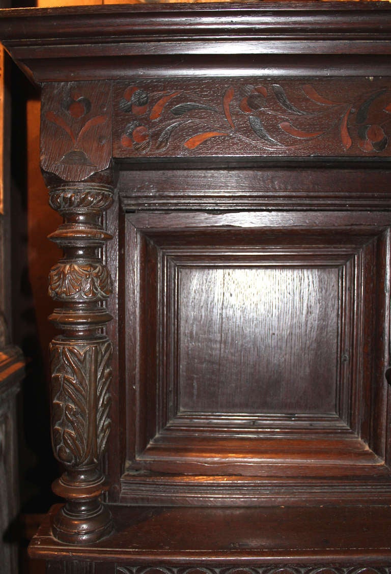 17th century Oak English Court Cupboard with Floral Inlay 3
