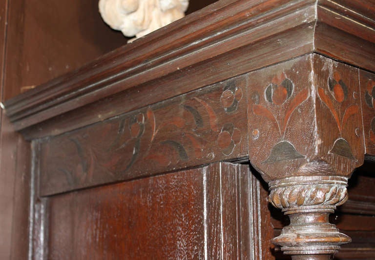 17th century Oak English Court Cupboard with Floral Inlay 4