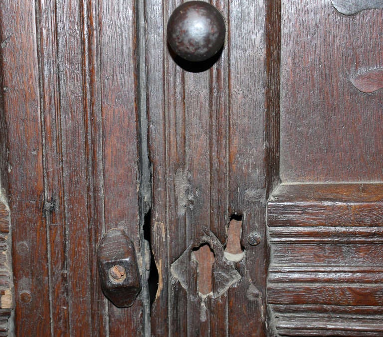 17th century Oak English Court Cupboard with Floral Inlay 5