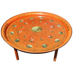 Large tole tray table with decoupage and gilding