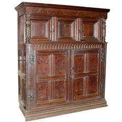 17th century Oak English Court Cupboard with Floral Inlay