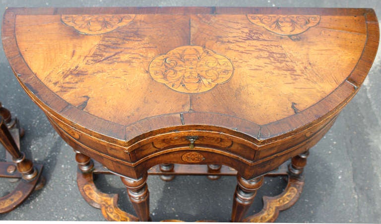 Pair of 19th Century Diminutive English George II Style Walnut Game Tables 3
