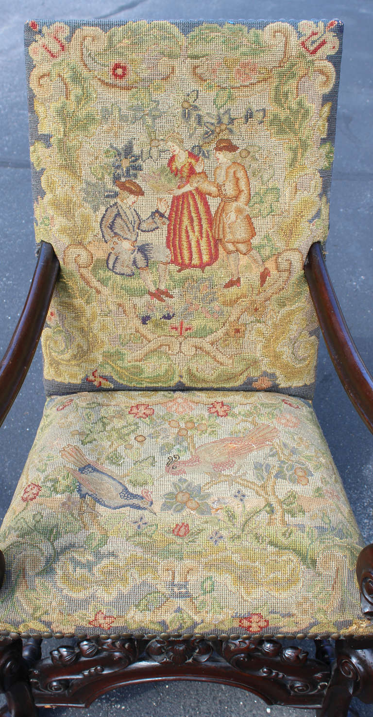 English Pair of 19th c William & Mary Style Armchairs