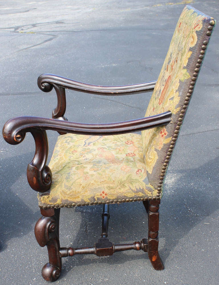 Pair of 19th c William & Mary Style Armchairs In Good Condition In Milford, NH