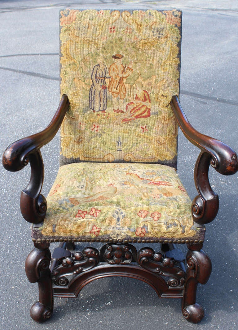 Upholstery Pair of 19th c William & Mary Style Armchairs
