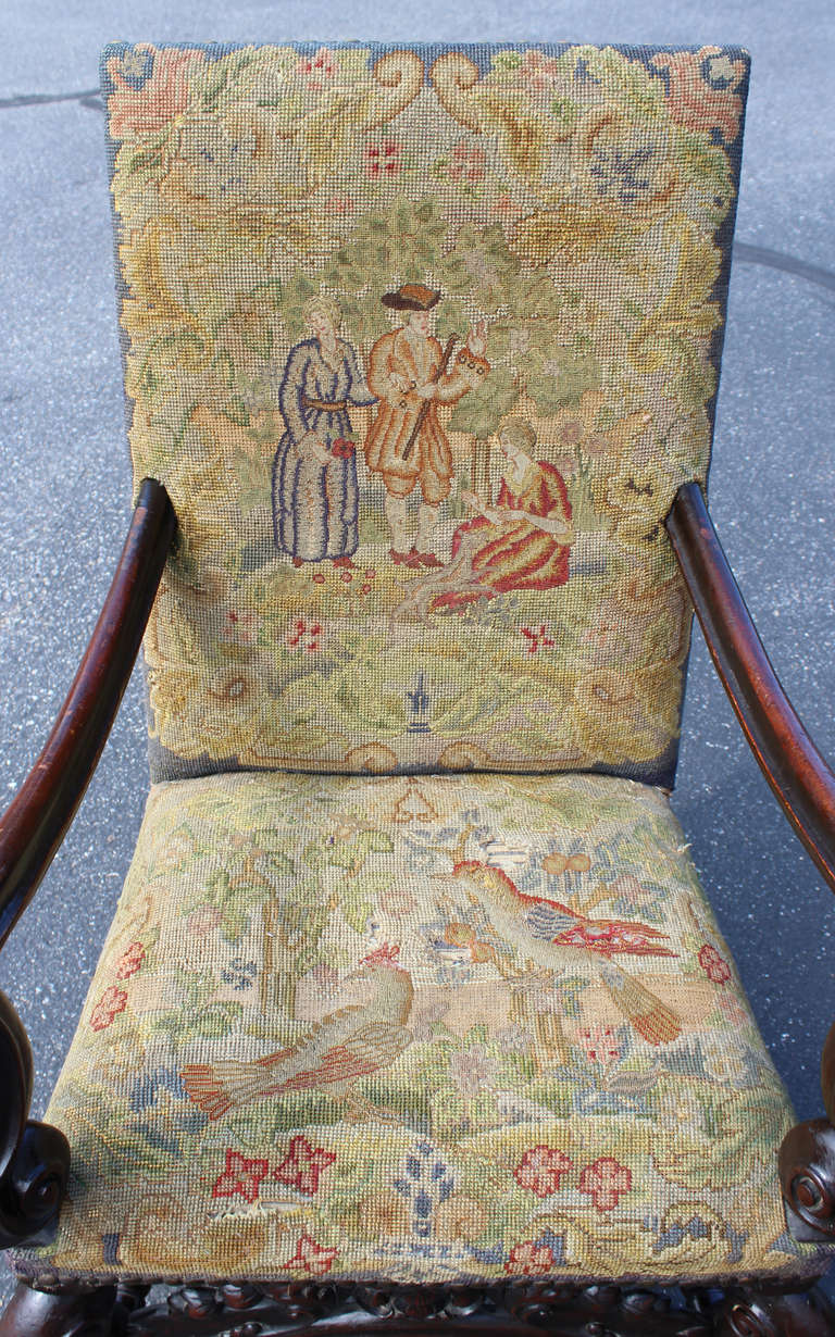Pair of 19th c William & Mary Style Armchairs 1