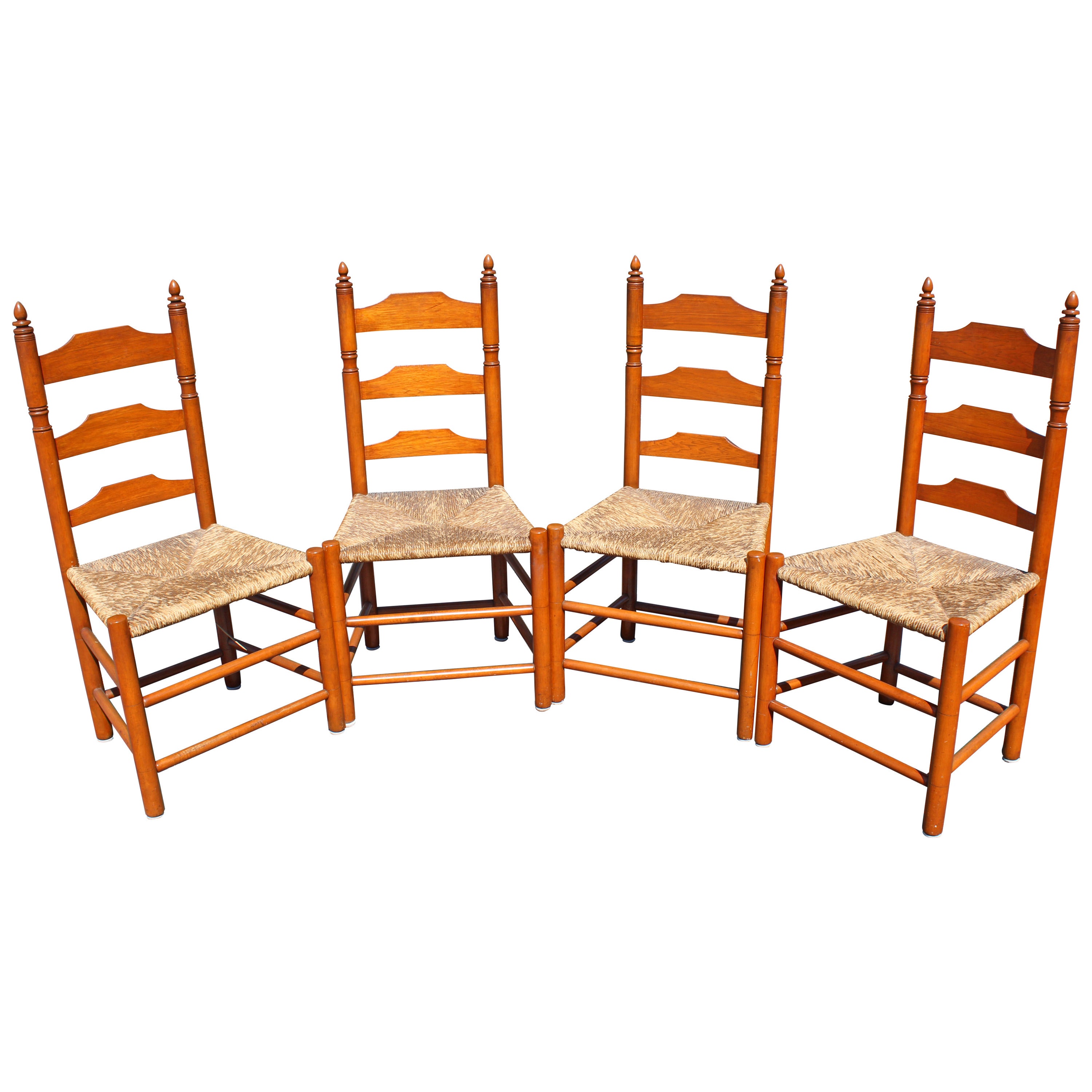 Set of Four Signed Wallace Nutting Ladder-Back Side Chairs