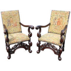 Pair of 19th c William & Mary Style Armchairs 10