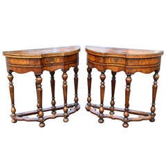 Antique Pair of 19th Century Diminutive English George II Style Walnut Game Tables