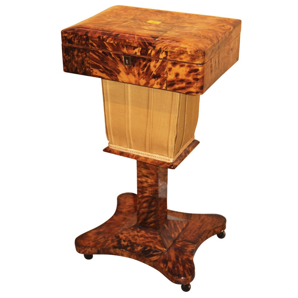 Tortoise Shell Sewing Box on Stand circa 1860