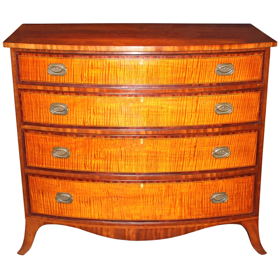 Rare Federal Hepplewhite Cherry & Tiger Maple Chest