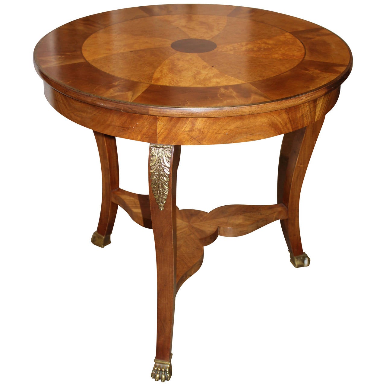 Baker Furniture Fruitwood and Mahogany Center Table with Pinwheel Inlay