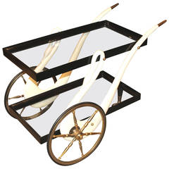 Tea Cart or Bar Trolley with Swans Designed by Aldo Tura, Italy circa 1960