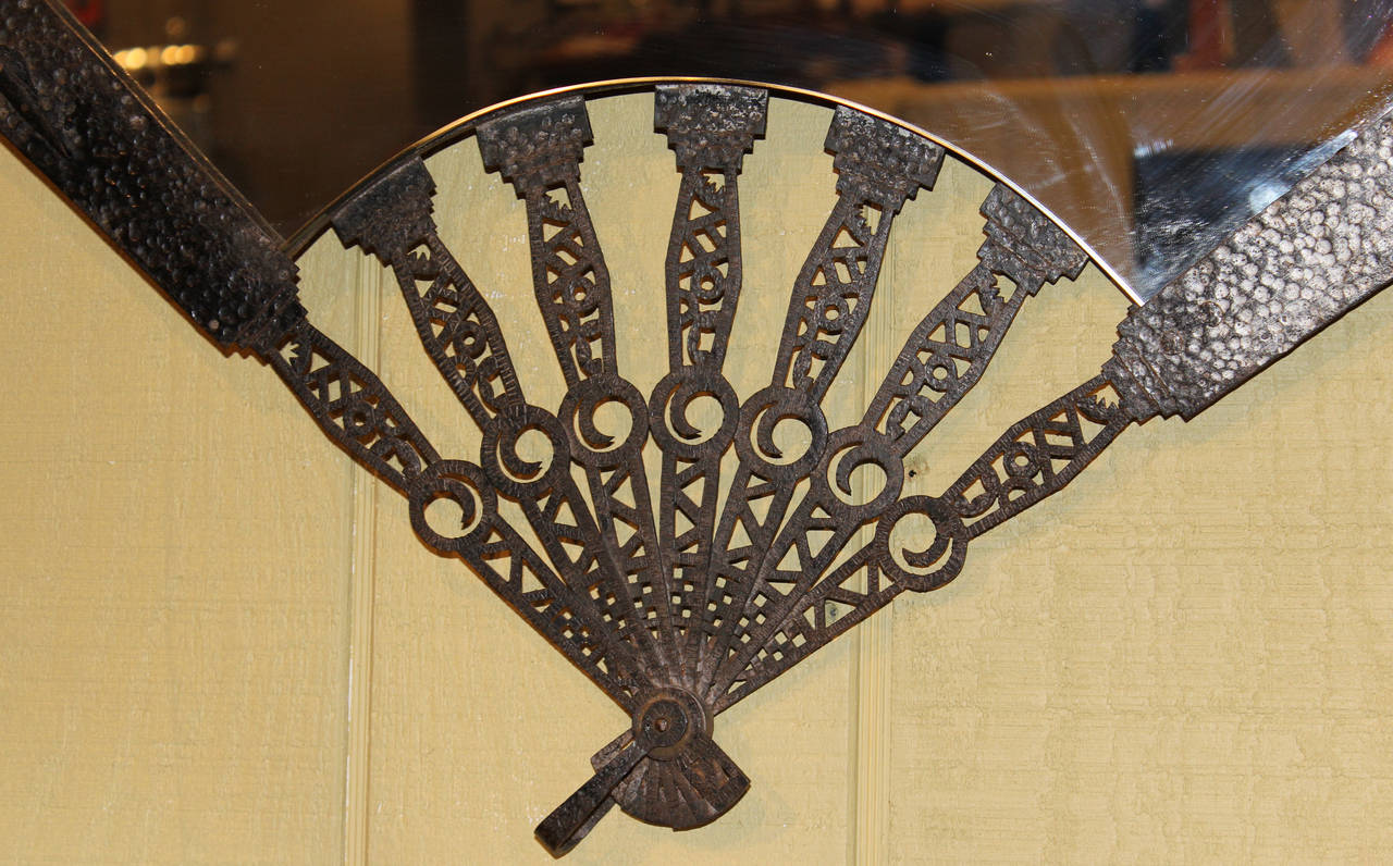 Metalwork Mirror in the Shape of a Folding Fan In Excellent Condition In Milford, NH