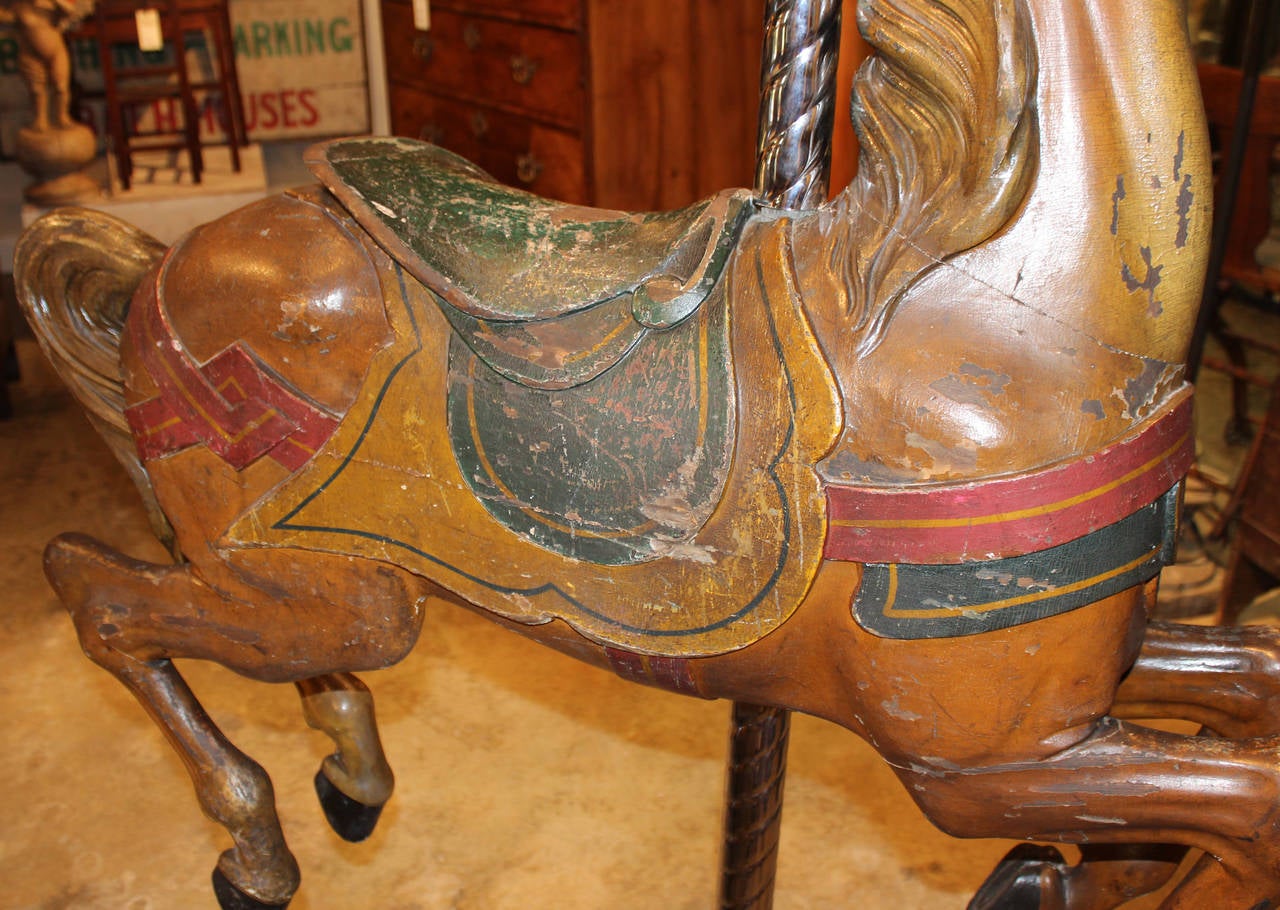 Early 20th Century Muller Carved Polychrome Carousel Horse from San Francisco In Excellent Condition In Milford, NH