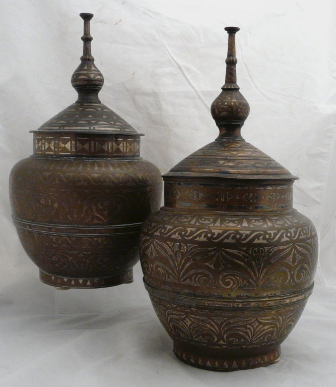 Persian Mixed Metal Covered Urns