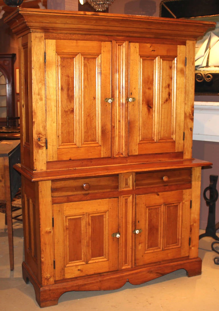 Early 19th Century Two-Part Cupboard with Blind Paneled Doors and Drawers