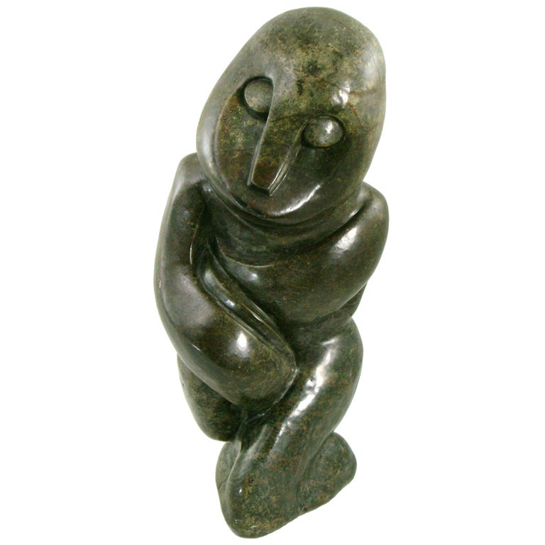 African Carved Stone Figural Rock Sculpture Inscribed Onsem M.