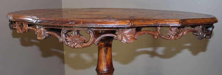 German Black Forest Burled Walnut Carved and Inlaid Tilt Top Table 3