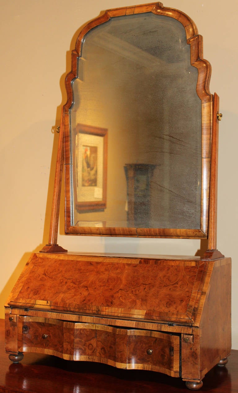 Queen Anne Mirror and Table Top Desk circa 1700