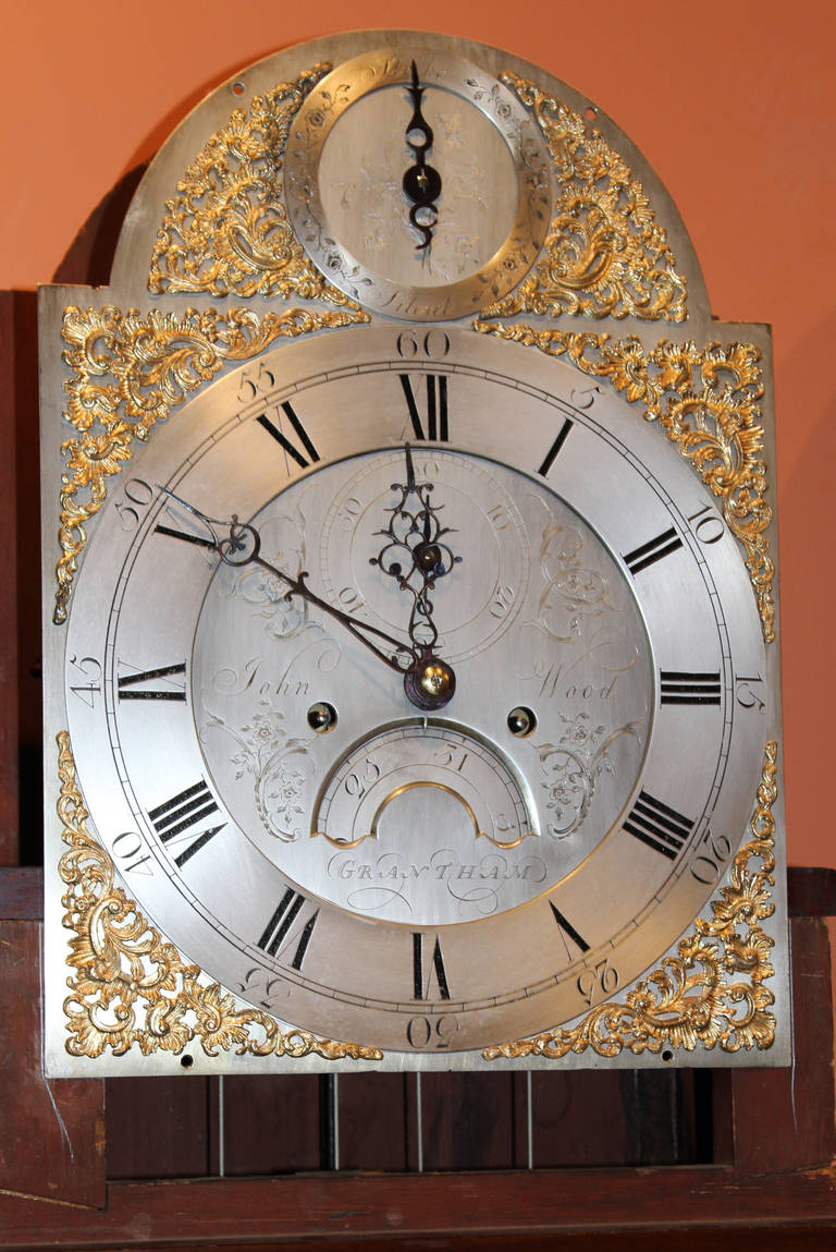 English John Wood, Grantham, England Late 18th Century Mahogany Tall Case Clock