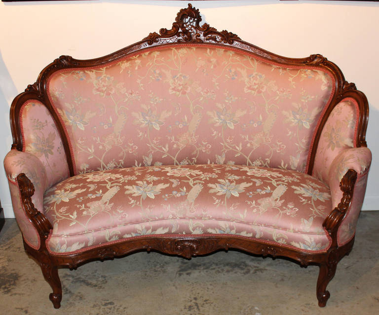 Five Piece 19th c French Salon Set - consisting of settee and bergere chairs In Excellent Condition In Milford, NH
