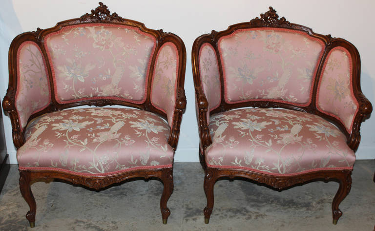 Fruitwood Five Piece 19th c French Salon Set - consisting of settee and bergere chairs