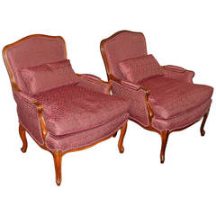 Pair of French Louis XV Style Bergere Arm Chairs