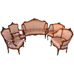 Five Piece 19th c French Salon Set - consisting of settee and bergere chairs