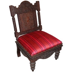 19th Century Carved and Upholstered Anglo-Indian Side Chair