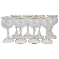 Set of Eight Venetian Stem Glasses with Gilt Banding