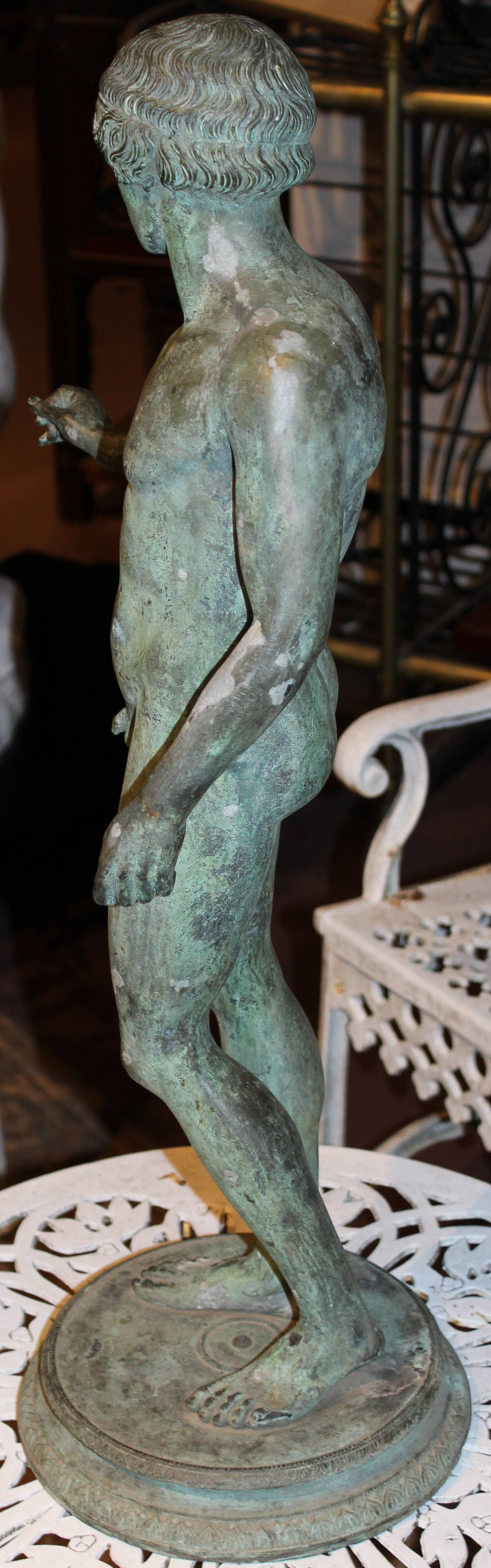 19th Century Grand Tour Bronze of a Classical Nude Male In Excellent Condition In Milford, NH