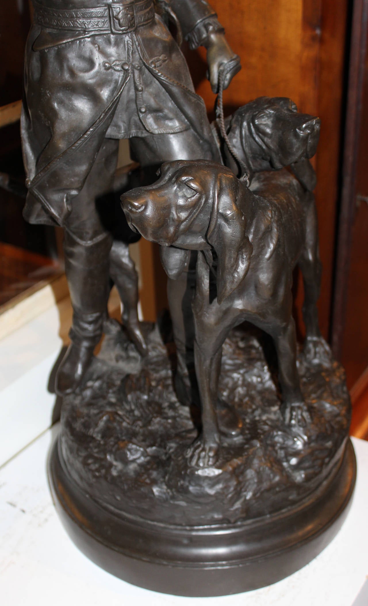 20th Century After H.F. Moreau & P. Lecourtier, Figural Bronze of Hunter and the Hounds