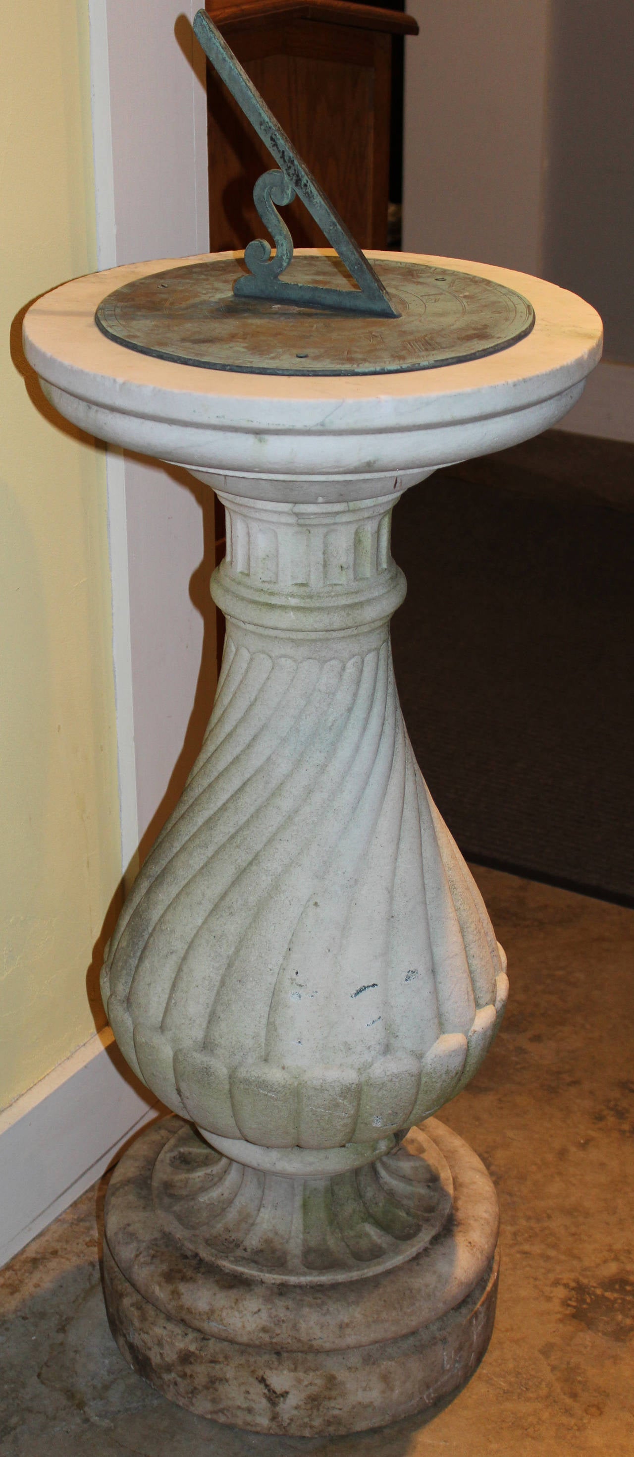 19th c English Bronze Sundial on Marble Baluster Base after James Gibbs