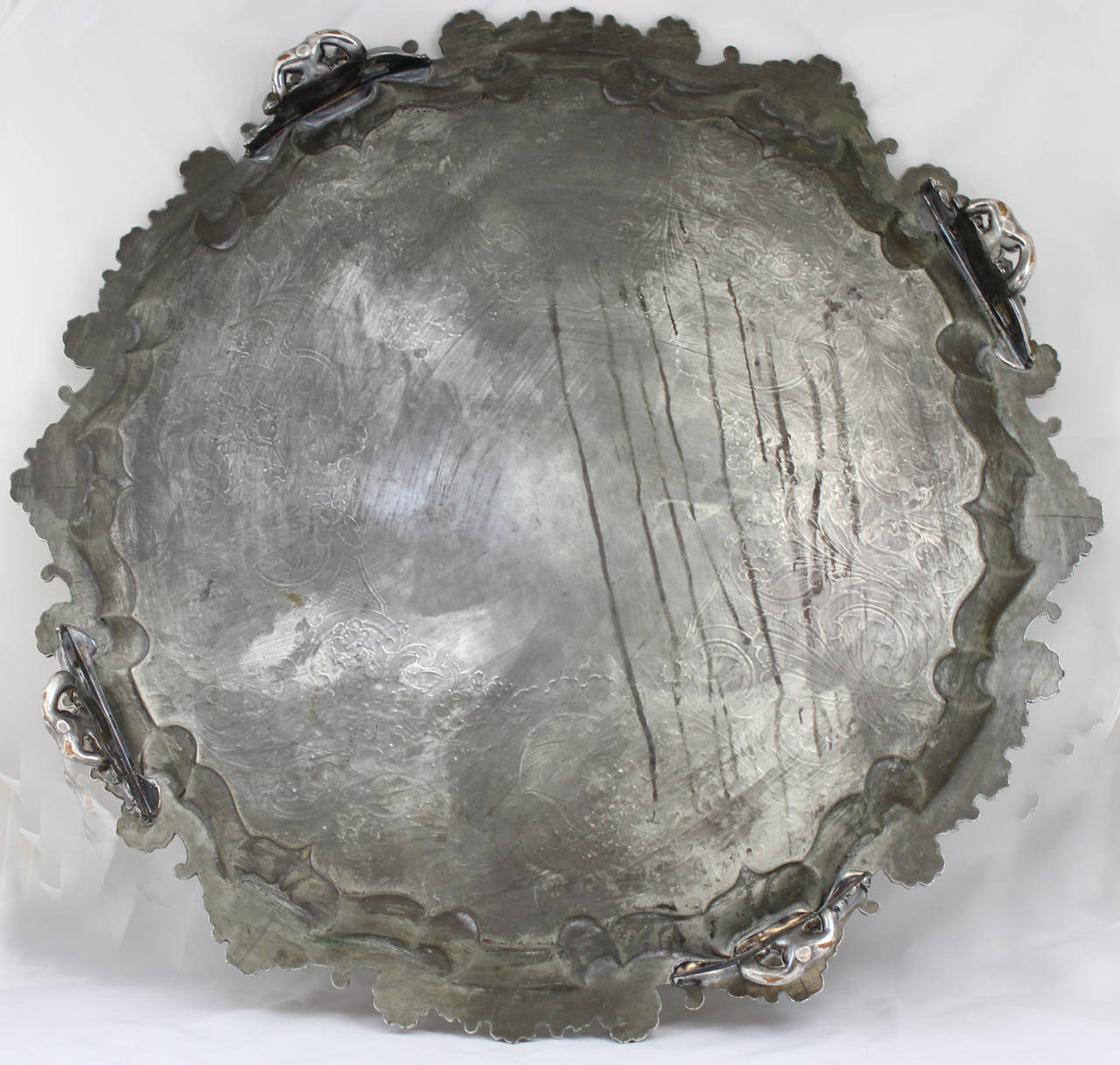 Large 19th Century English Sheffield Silver Footed Salver Tray with Family Crest 3