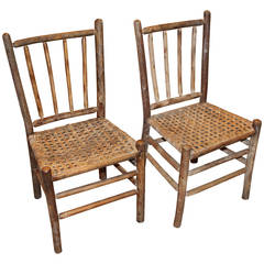 Pair of Signed Old Hickory Side Chairs with Splint Woven Seats