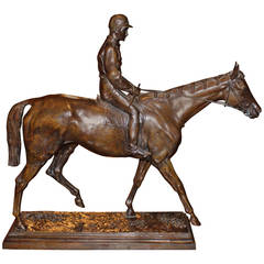 D'après Isidore Jules Bonheur:: Sculpture équestre en bronze représentant un cheval et un jockey