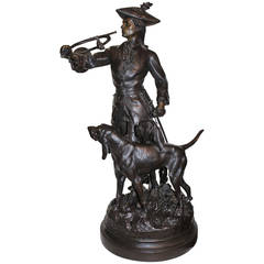 Vintage After H.F. Moreau & P. Lecourtier, Figural Bronze of Hunter and the Hounds