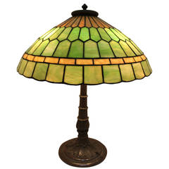 Exquisite Early 20th c Arts & Crafts Leaded Art Glass Table Lamp
