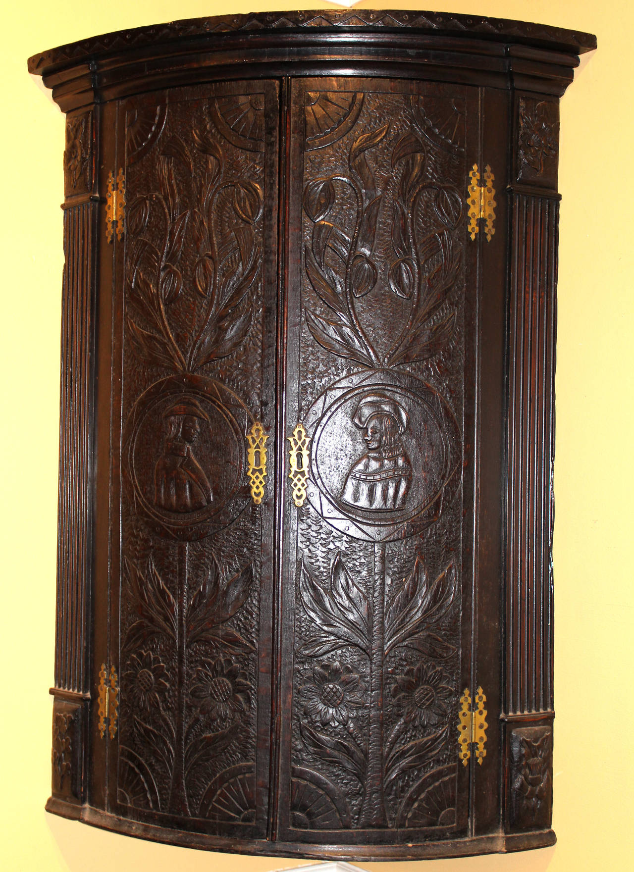 19th c European Carved Oak Corner Cabinet