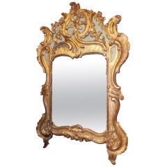 18th c. Louis XV Giltwood and Polychrome Mirror