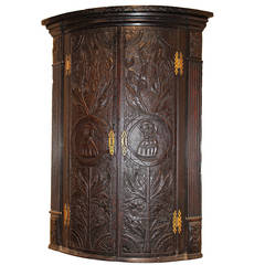 19th c European Carved Oak Corner Cabinet