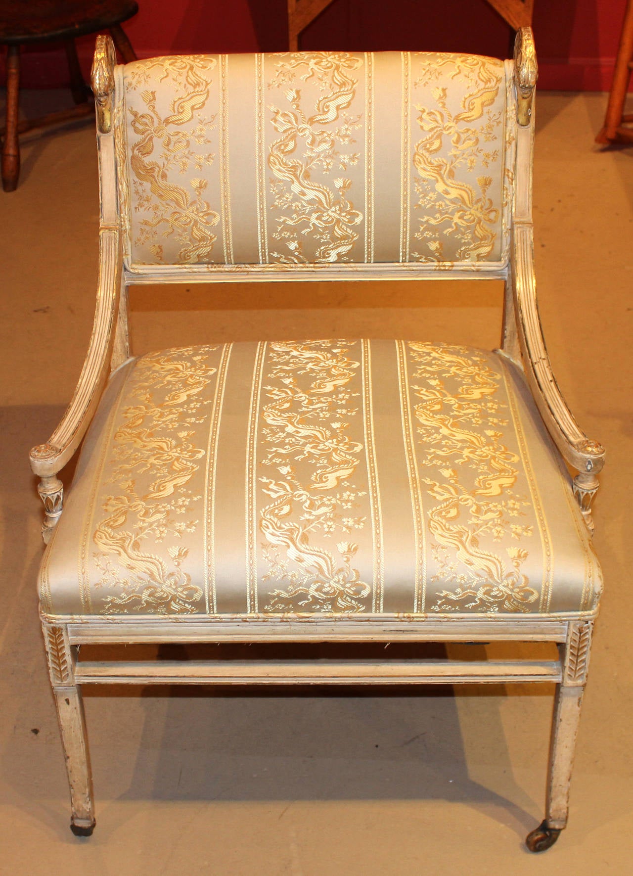 Early 19th c French Style Upholstered Side Chair with Swan Heads In Good Condition In Milford, NH