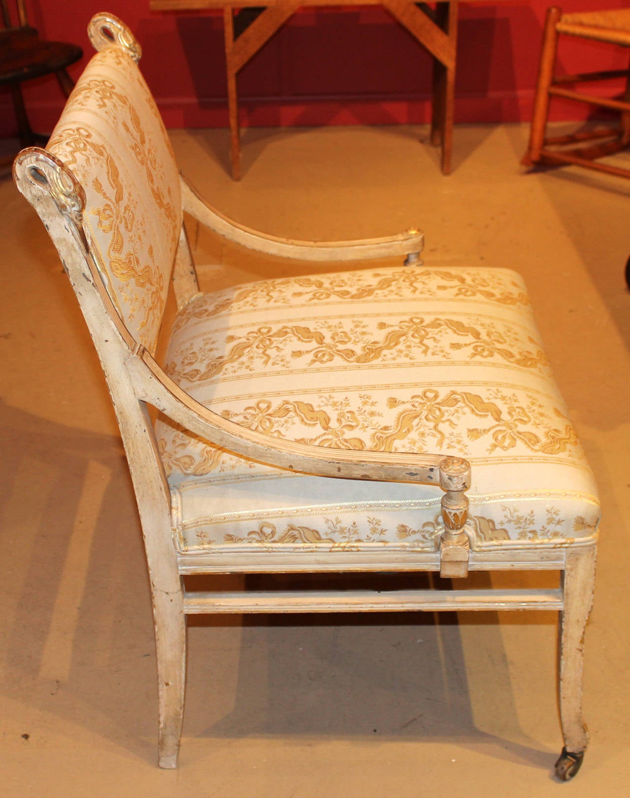 19th Century Early 19th c French Style Upholstered Side Chair with Swan Heads