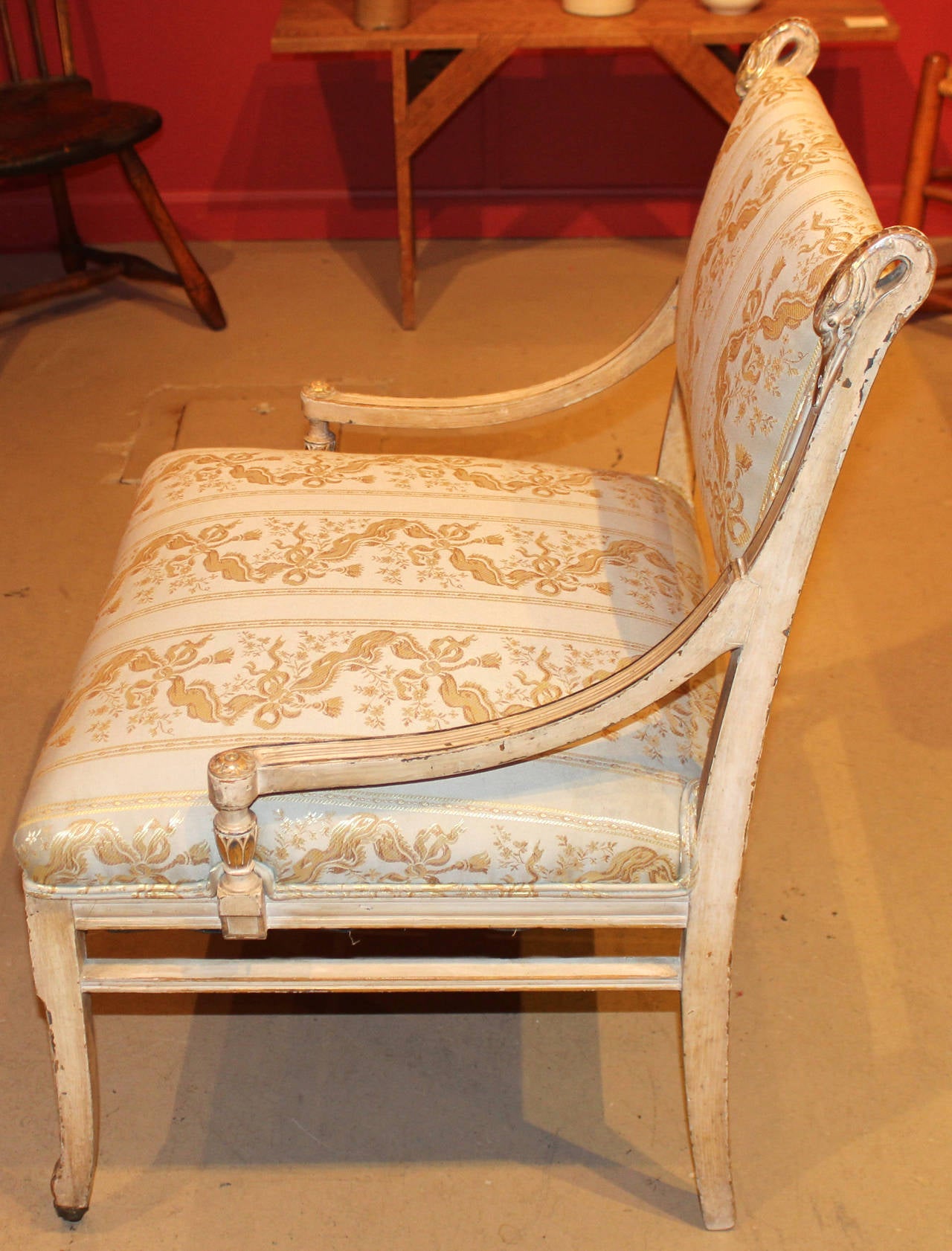 Early 19th c French Style Upholstered Side Chair with Swan Heads 1