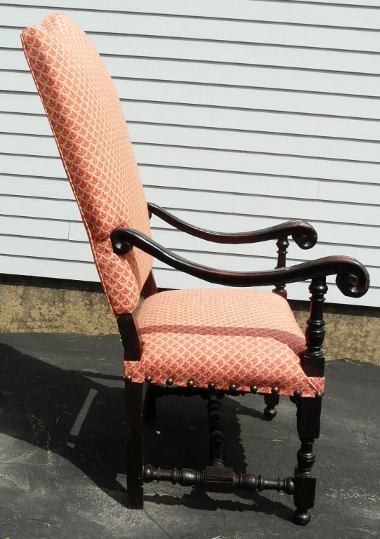 18th Century and Earlier Italian Baroque Arm Chair with Fortuny Fabric For Sale