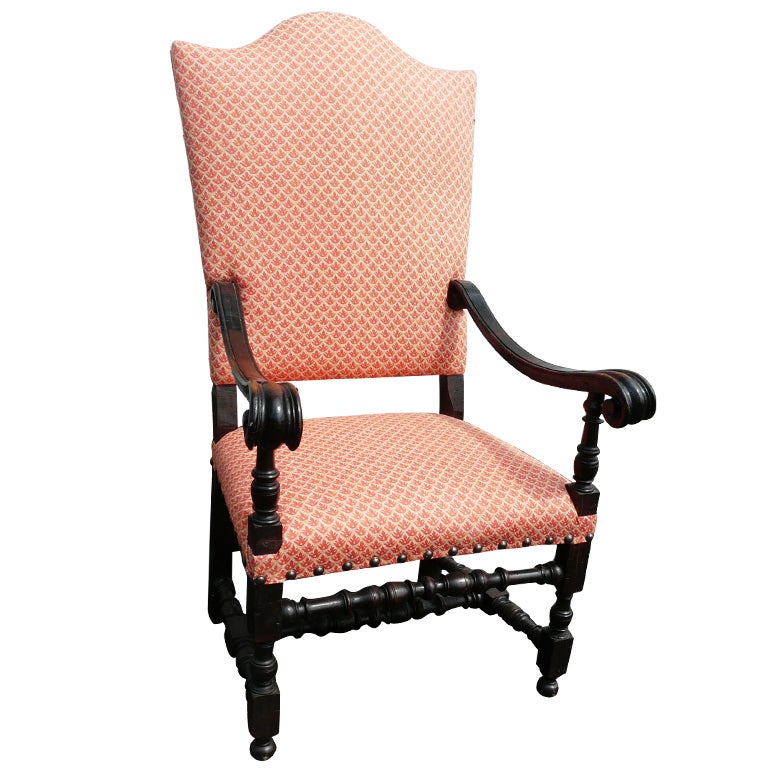 Italian Baroque Arm Chair with Fortuny Fabric For Sale