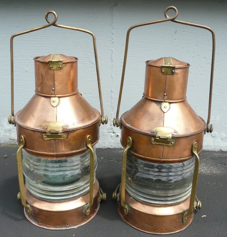 Copper Pair of R.C. Murray Glasgow Ship's Anchor Lights or Lanterns