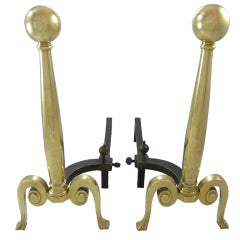 Colonial Revival Brass Ball-Top Andirons by William H. Jackson