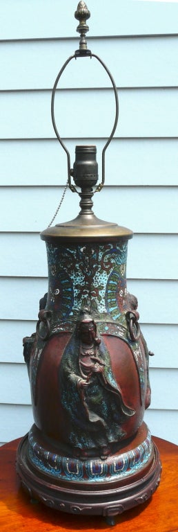 Champlevé Chinese Champleve Bronze Vase Lamp